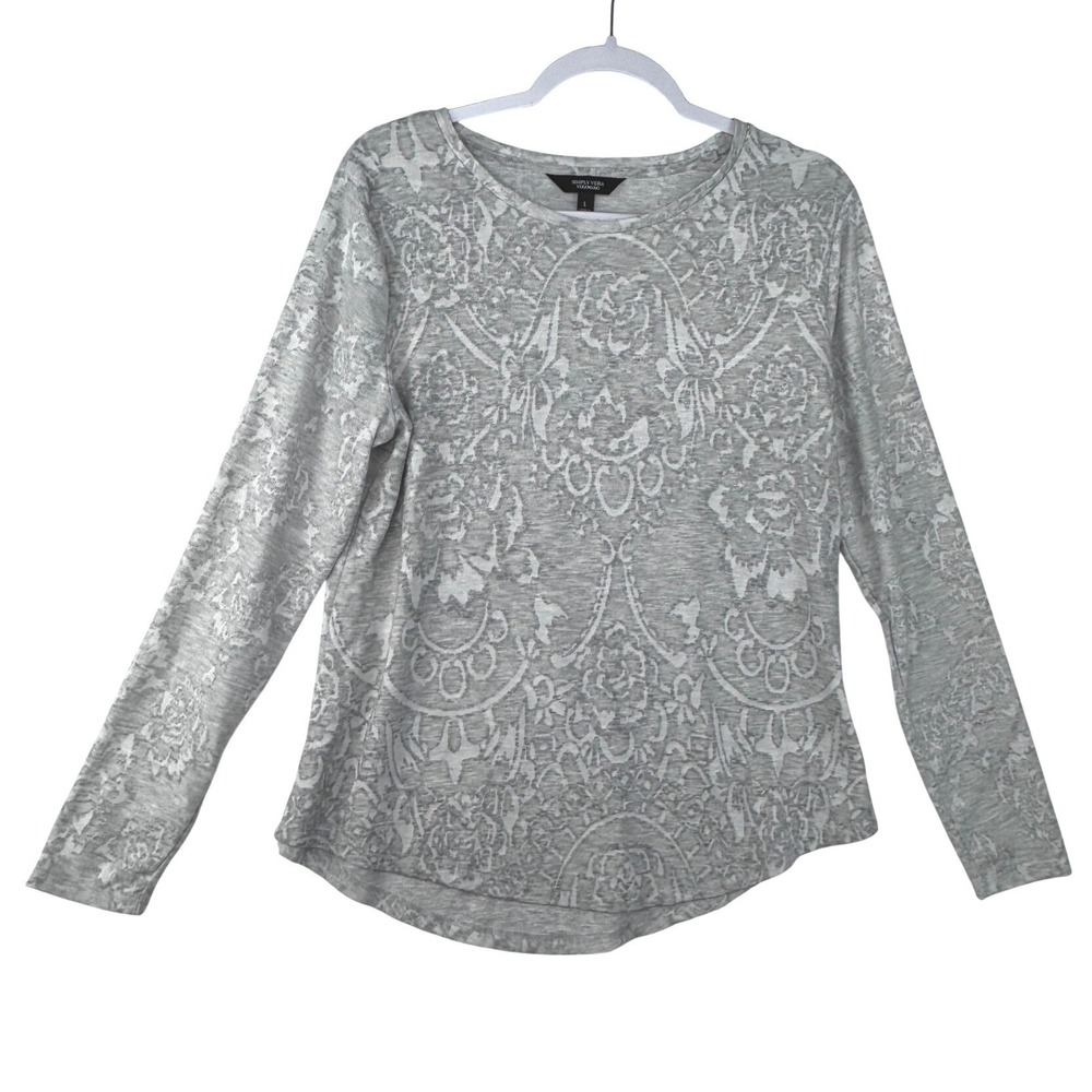 Simply Vera Vera Wang Womens Gray Damask Floral Burnout Long Sleeve Top Large